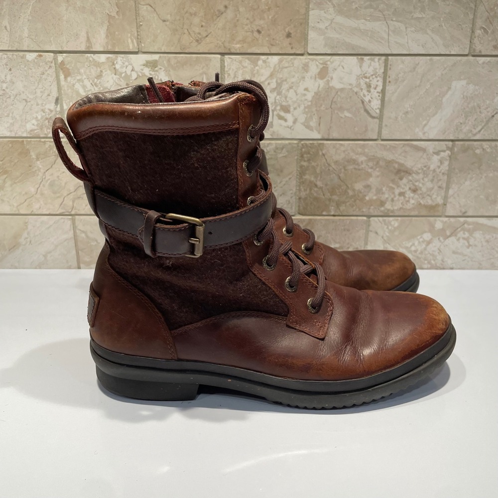 UGG Kesey Waterproof Leather Wool Combat Boots Brown 1005264 Womens 7.5